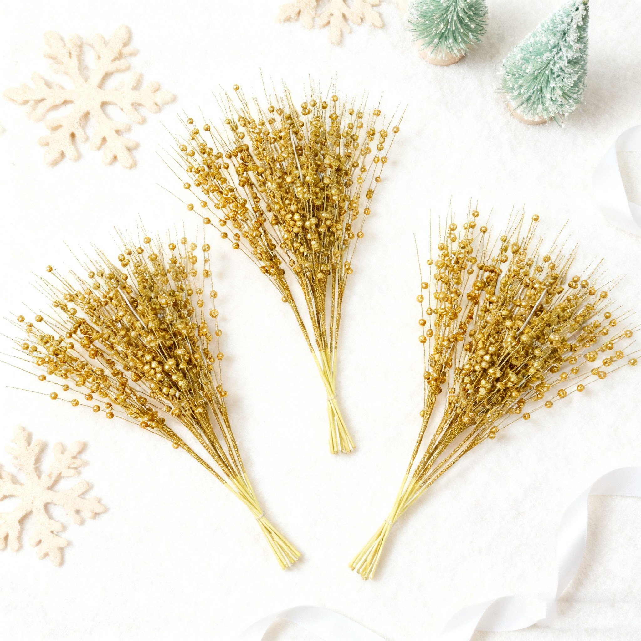 Palm Leaf Dried - 4Pcs Artificial Berry Bouquet Fake Plant