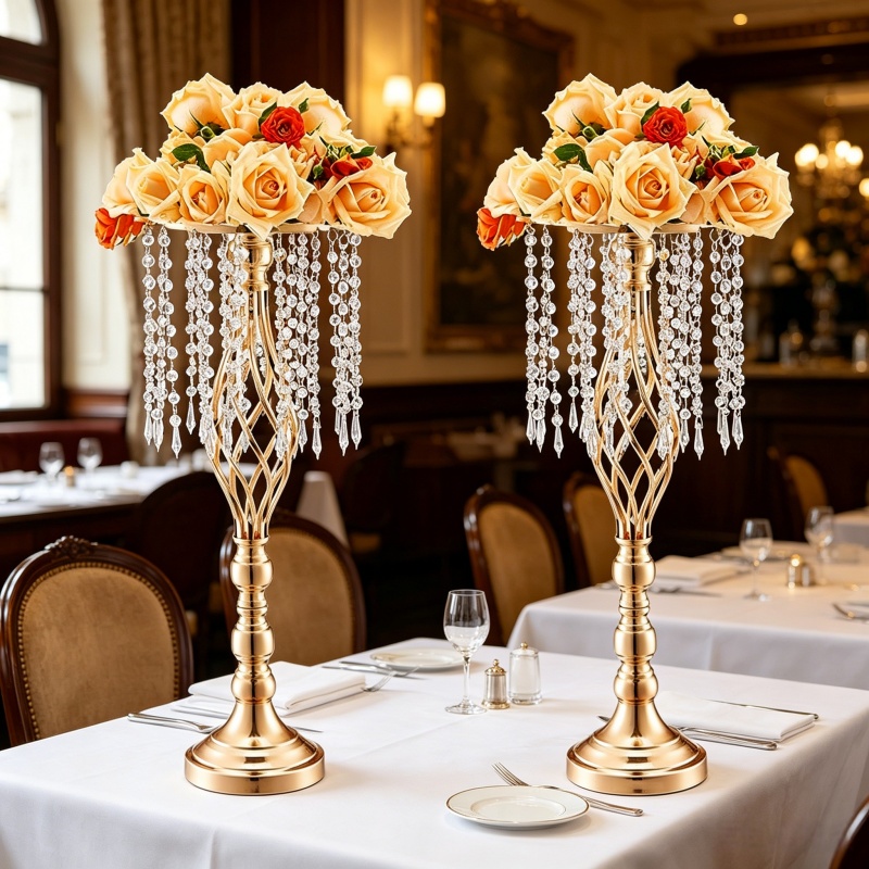 Elegant Tall Gold Crystal Flow - Florist Supply Vases บทวิจารณ์และราคา