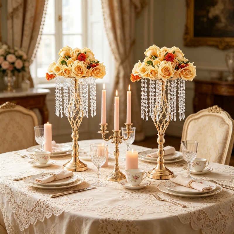 Elegant Tall Gold Crystal Flow - Florist Supply Vases บทวิจารณ์และราคา