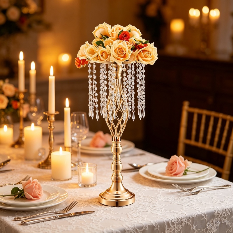 Elegant Tall Gold Crystal Flow - Florist Supply Vases บทวิจารณ์และราคา