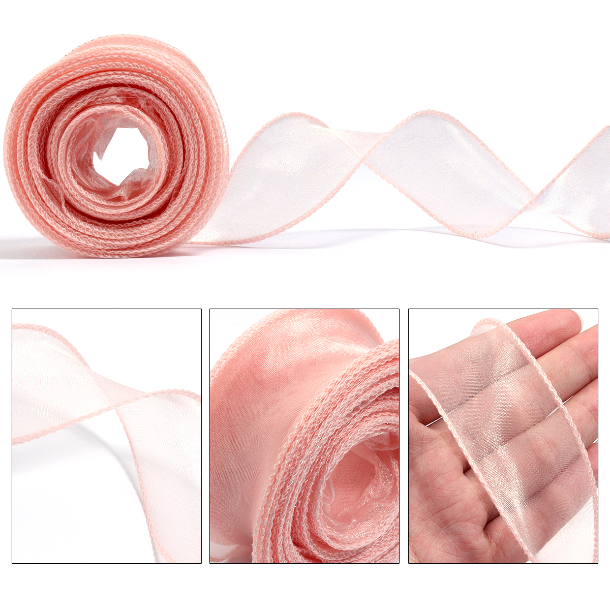 10yards/roll Sheer Chiffon Rib - Ribbon Organza Roll บทวิจารณ์และราคา