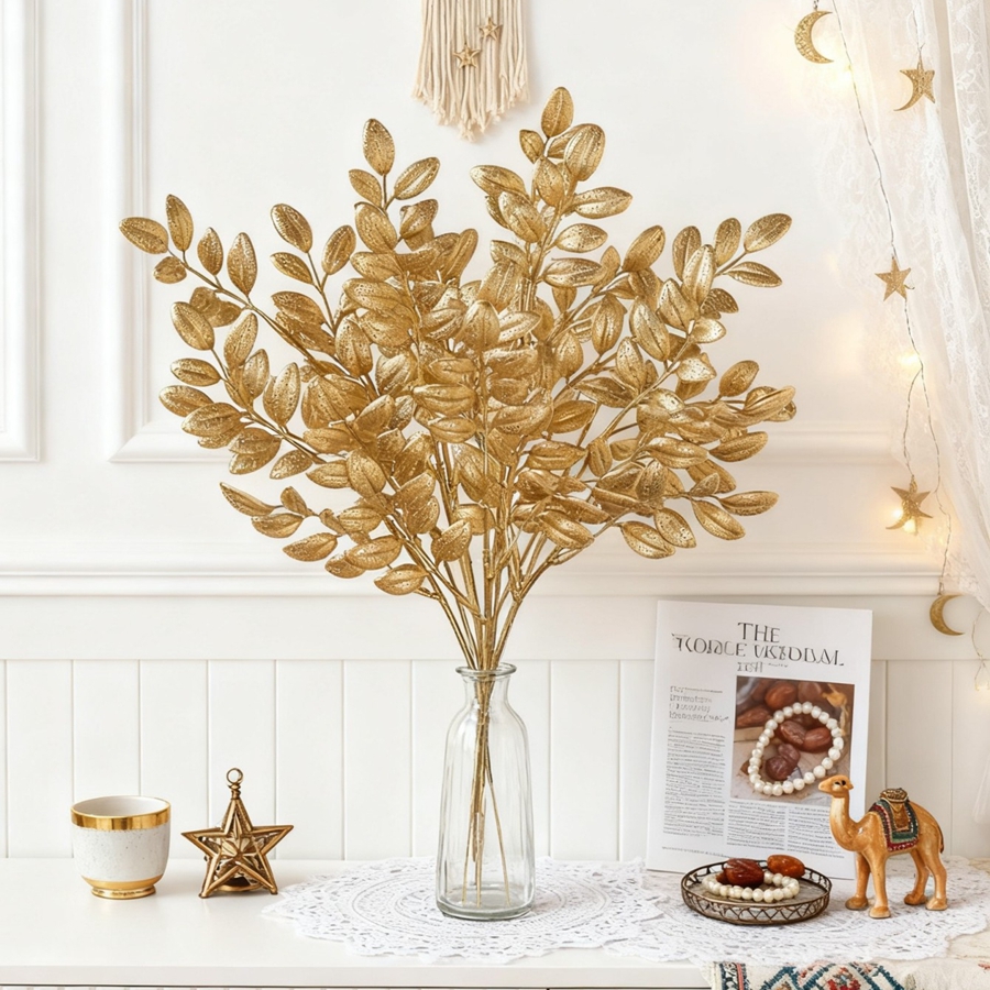 10Pcs Artificial Plant Golden  - Palm Leaf Dried บทวิจารณ์และราคา