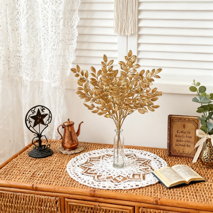10Pcs Artificial Plant Golden  - Palm Leaf Dried บทวิจารณ์และราคา